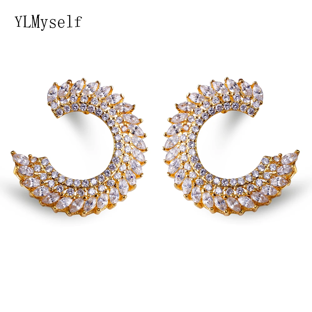 Beautiful designer big stud earrings brinco aretes zirconia high quality jewelry large circle earring for women
