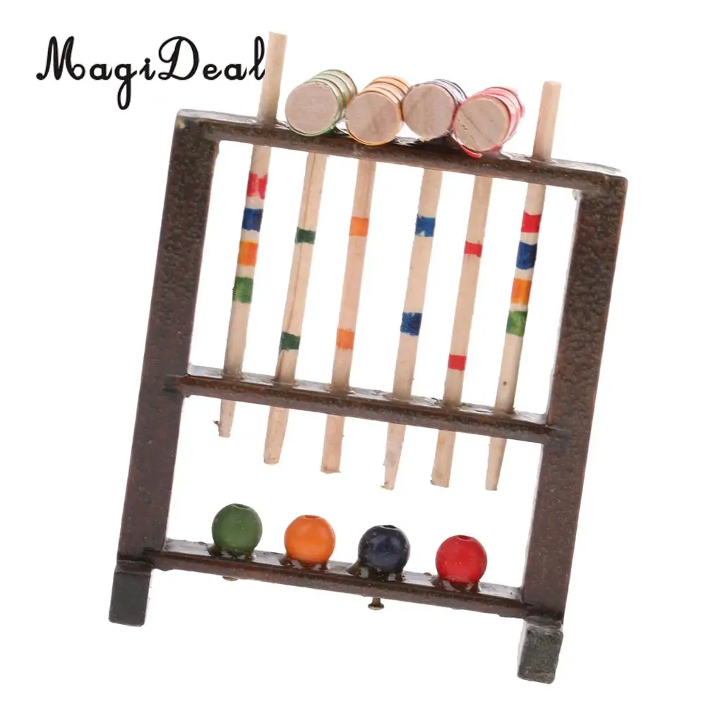 1/12 Scale Dollhouse Miniature Wooden Croquet Game Set Garden Sports Decoration Children Kids Toy