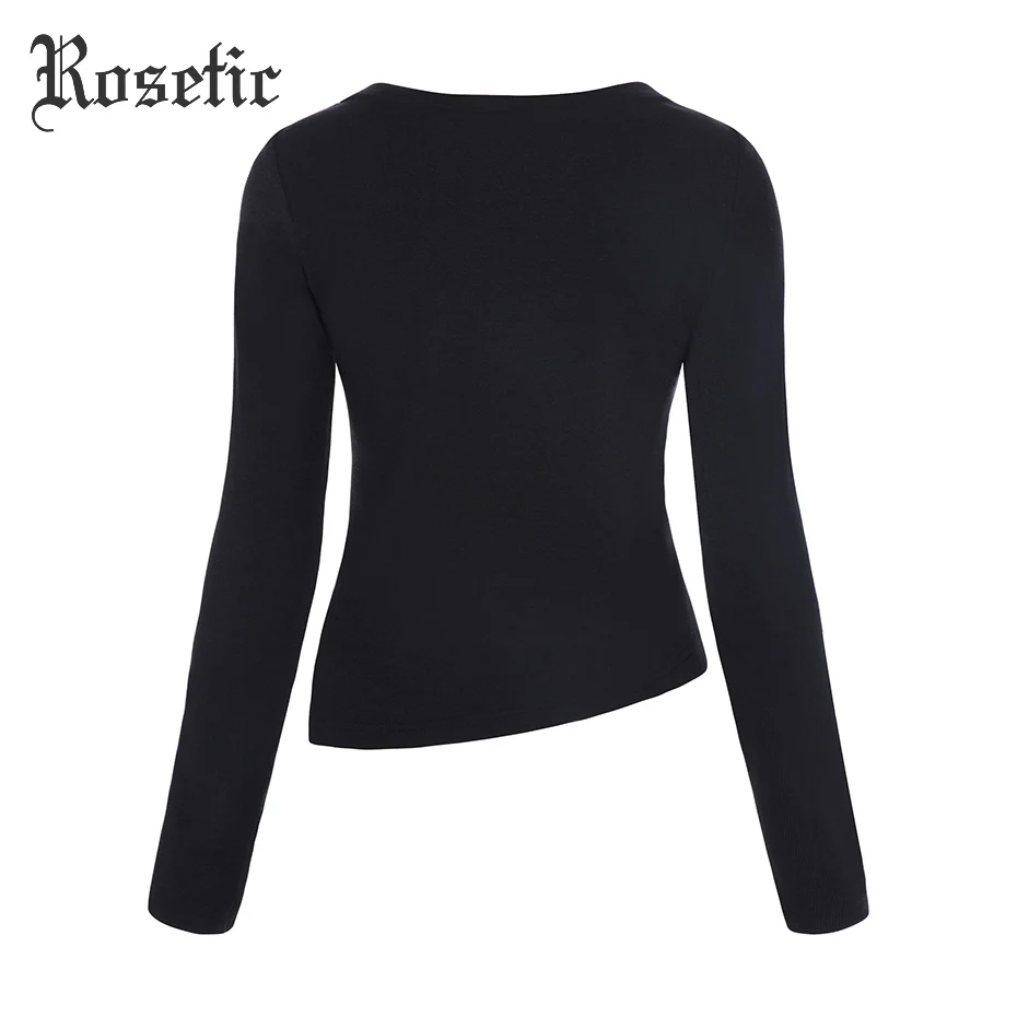 Rosetic Fashion Sexy Lace-Up  Knitted Fabric Long Sleeve 2019 Autumn Women Bandage Bow Asymmetrical Gothic Outerwear Sweater