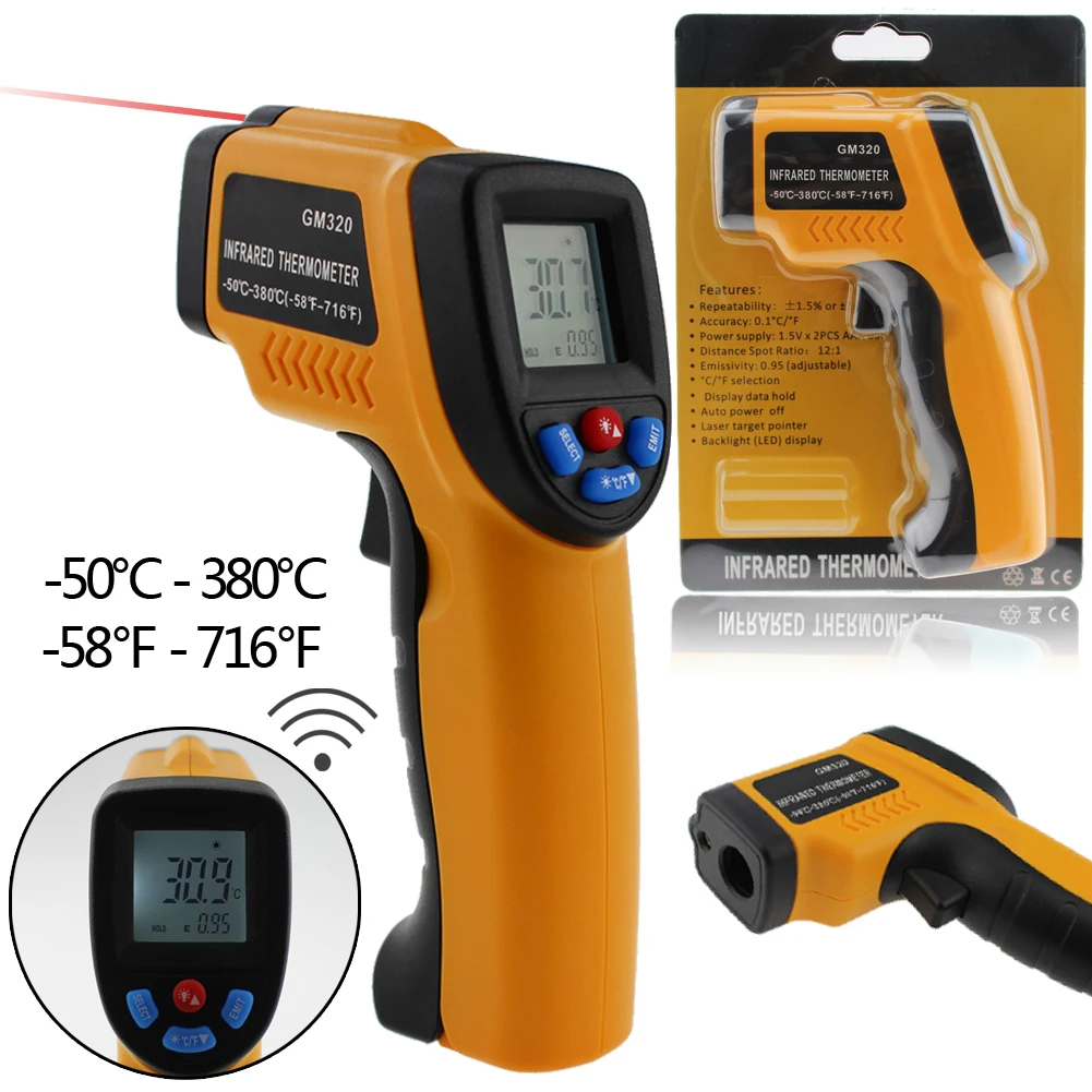 

Professional Digital LCD Infrared Thermometer Non-contact IR Temperature Measurement Gun Meter for Hot water pipes/ Engine parts