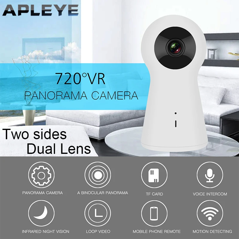 

APLEYE WIFI 1080P IP Camera Wide Angle Dual Lens 720 Degree Panoramic VR Camera Wireless CCTV Security Surveillance Mini Camera