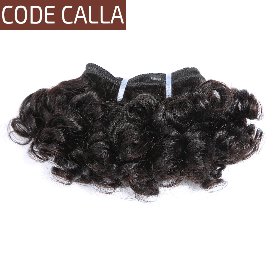 Код Калла короткий-cut человеческие волосы предварительно цветные натуральные волосы Связки 3 шт. 6 дюймов малазийские кудрявые Вьющиеся Weave