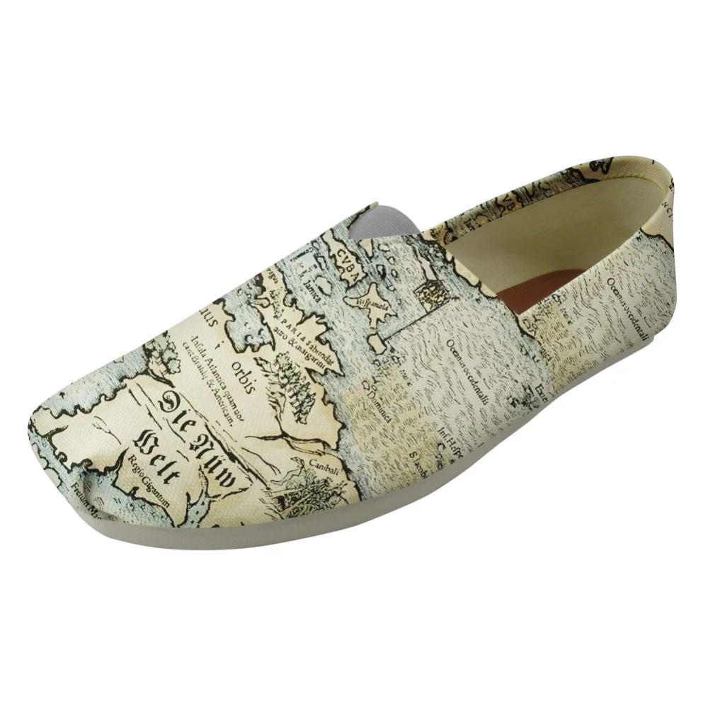 

WHEREISART World Map Retro Ladies Casual Shoes 2019 Flats Women Summer Breathable Canvas Loafers Shoes for Girls Fashion Flats