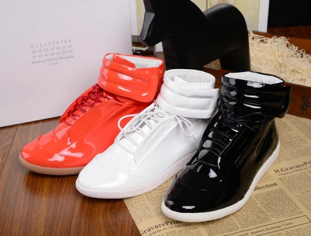 Vidner vegetarisk MP New Maison Martin Margiela Sneakers High Top Red Black White Fashion Patent  Leather Men's Sneakers Man Casual Shoe,Size: 38-46 _ - AliExpress Mobile