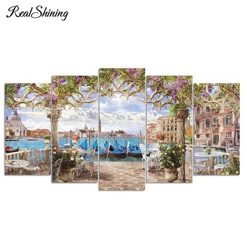 

REALSHINING Full Square Diamond Embroidery Diy Diamond Painting Seaside Villa Needleworks Cross Stitch Mosaic home Decor FS644
