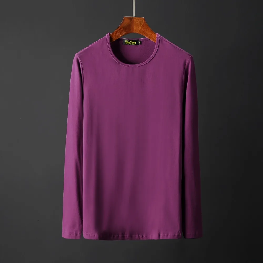 Men's Cotton Solid color underwear clothing close-fitting Long sleeve Relax breathable strench O neck undershirts Cool shirt (7)