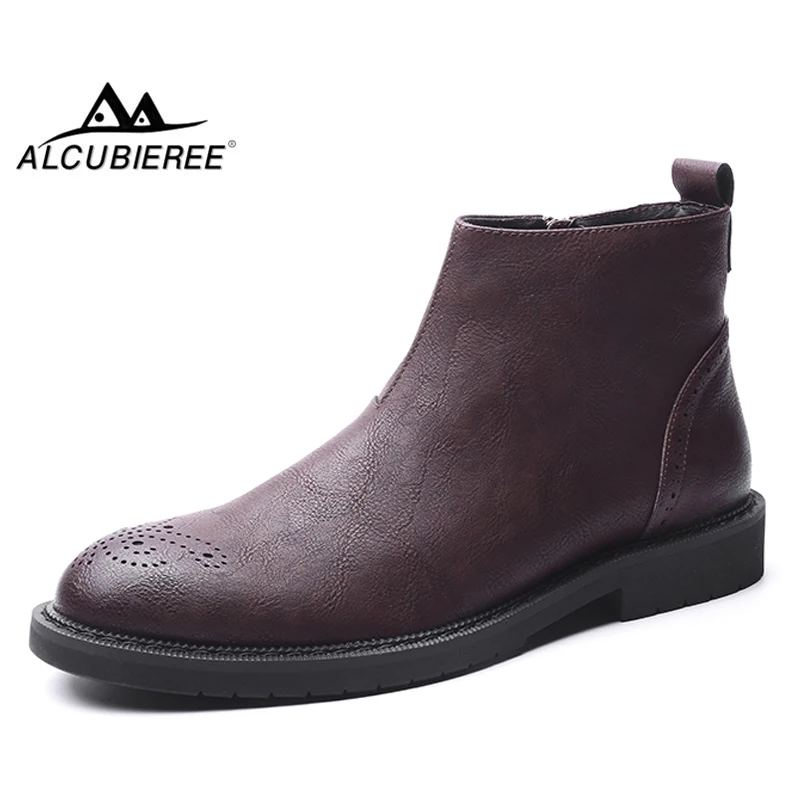 Vintage Couro Boot Red Qualidade Alcubieree Sapato Botas Ankle Masculino Moto De wine Do Zipper Black Chelsea Alta Mocassim Homens Genuína qwfanngt4