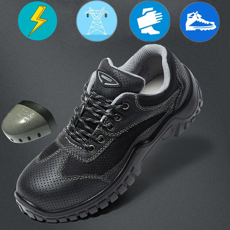 Стальной носок Мужская защитная обувь стильные и дышащие из натуральной яловой кожи Защитная Рабочая обувь Легкий 6Kv изоляционные ботинки электрика