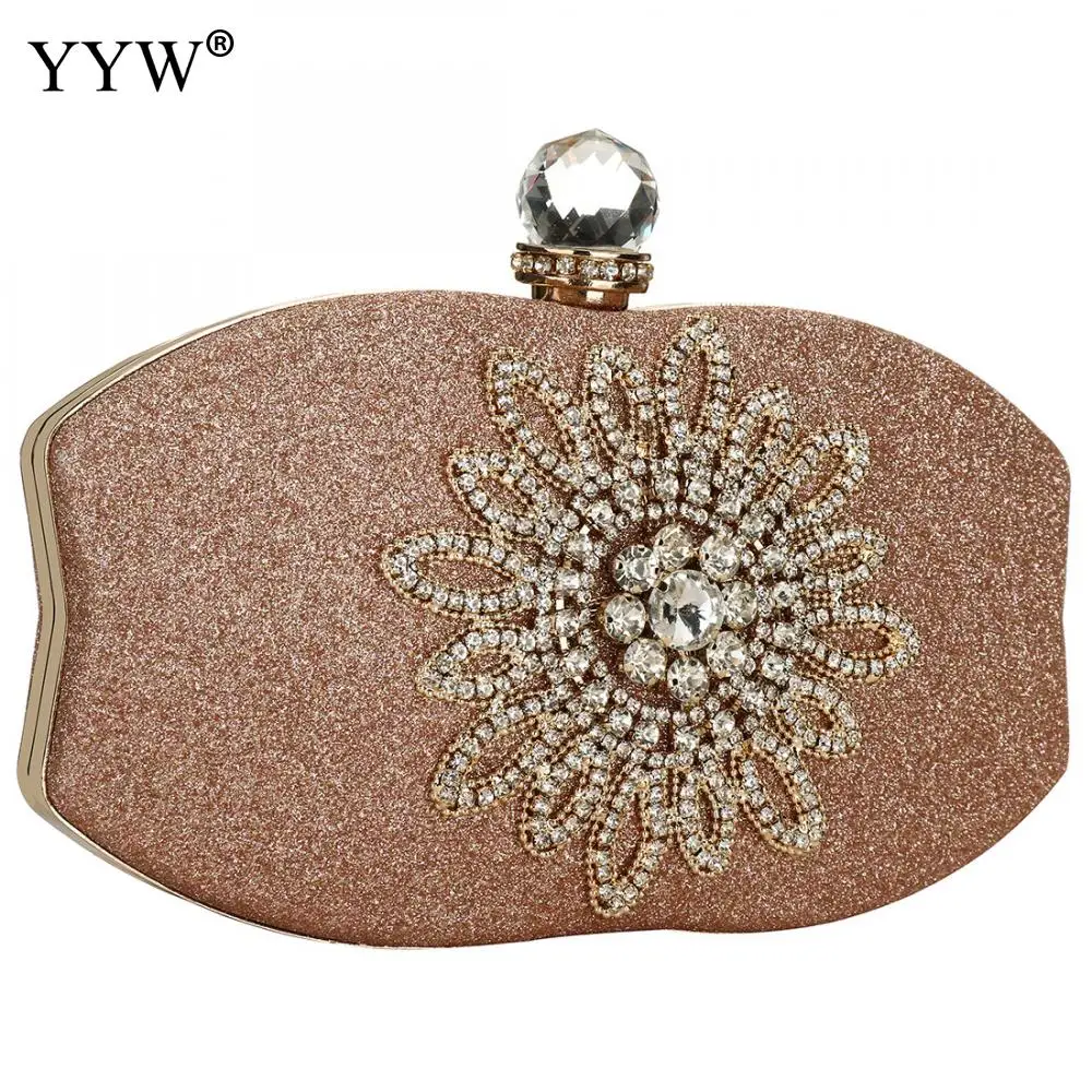 Fashion Evening Bag Women'S 2chain Handbag Night Wedding Clutch With Flower Rhinestone Gold Sliver Shoulder Bags Bolsa Feminina