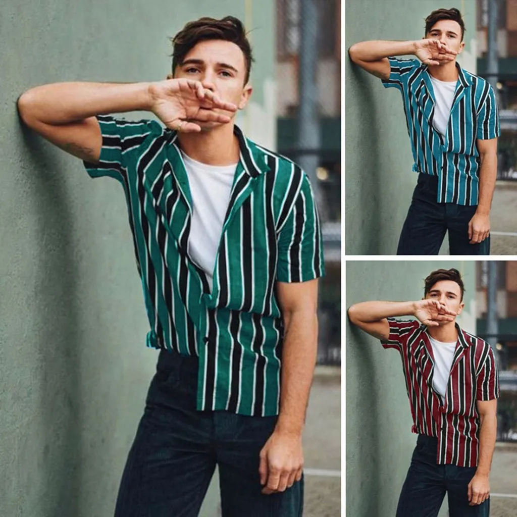 

JAYCOSIN Shirt Men Open Stitch Summer Casual Handsome Short Sleeve Men Shirt With Button Striped Top Shirts Man Blouse May7