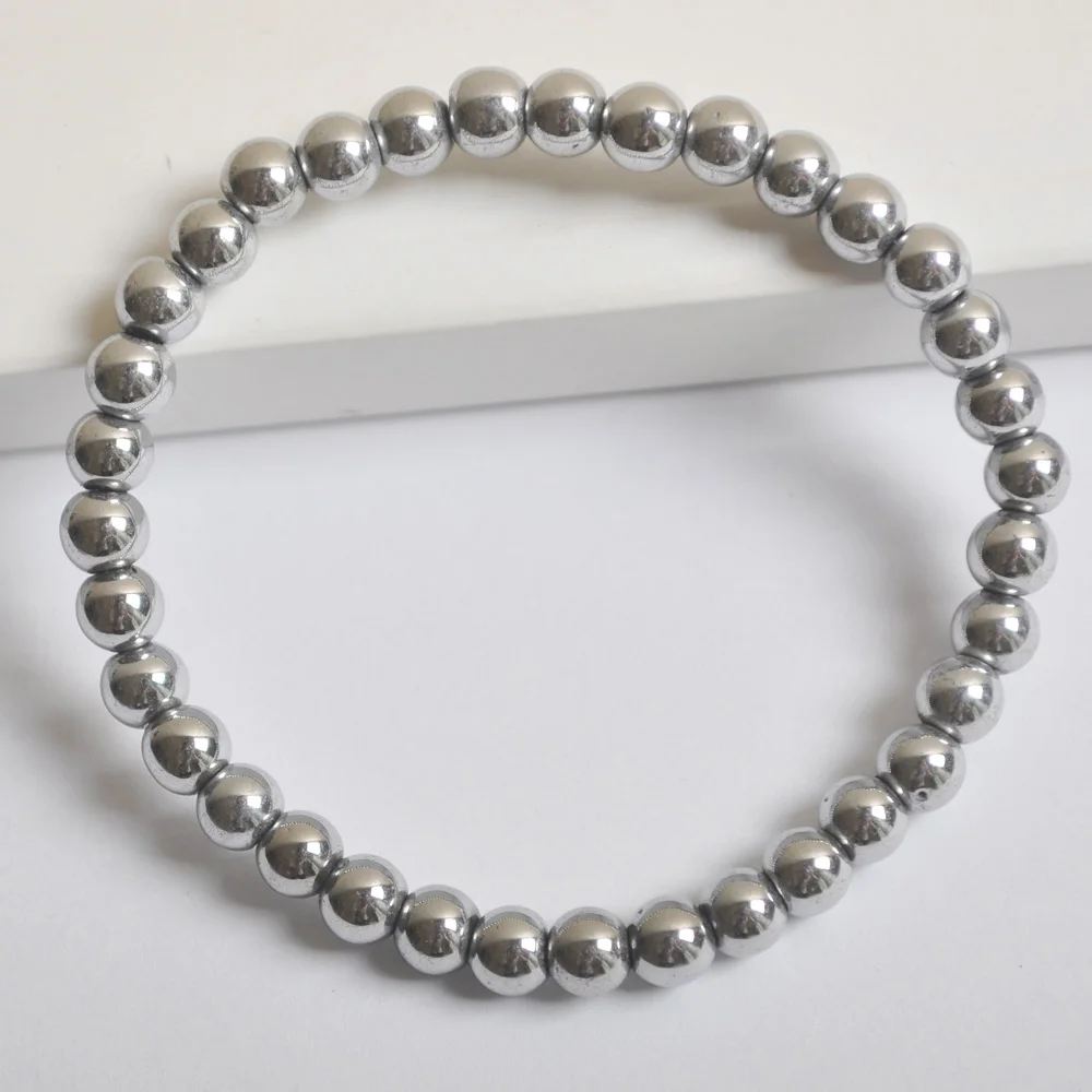 6MM Silvery Hematite Healing Beads Bracelet Bangle Stretch 7.5