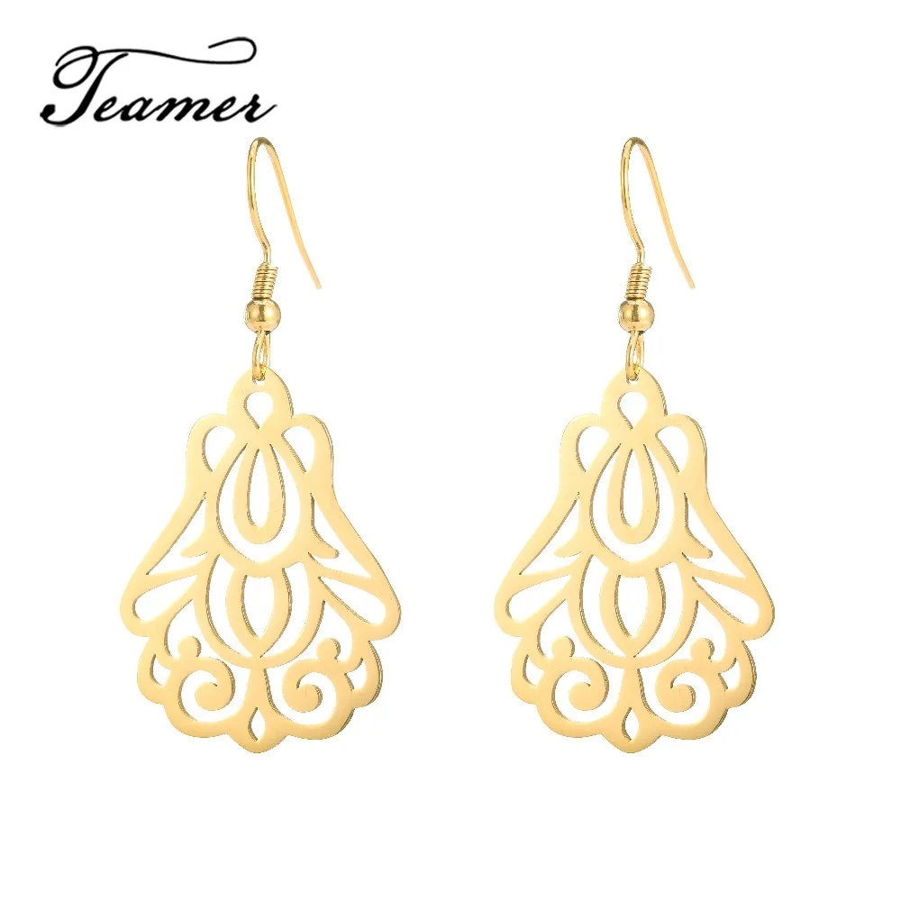 

Teamer Statement Earrings Stainless Steel Dangle Earrings Gold Black Fishhook Earring Bohemain Ethnic Pattern Earrings Jewelry