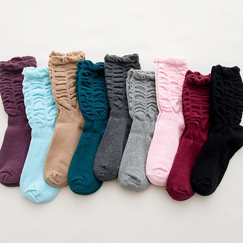 Новые повседневные носки, женские носки средней длины без пятки, хлопковые яркие цвета, модные пикантные носки со складками, женские толстые носки на осень и зиму