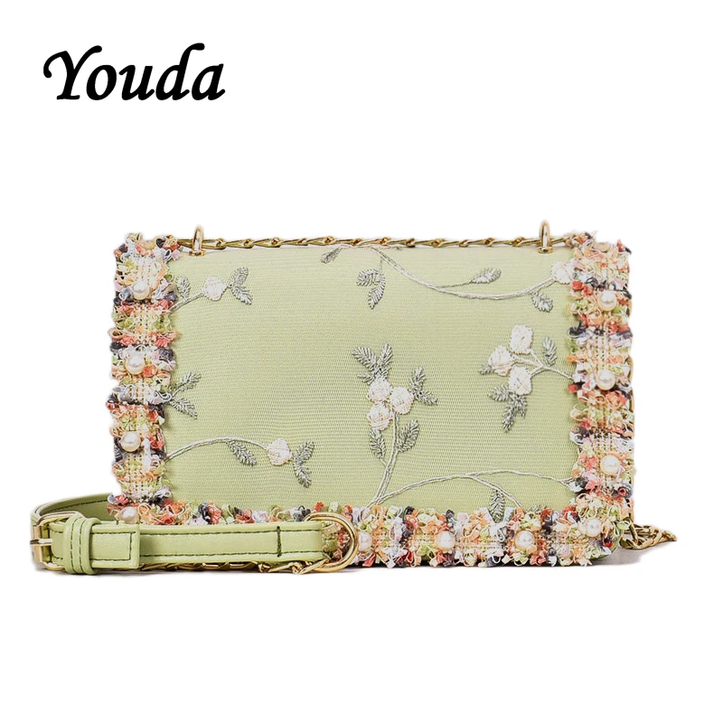 

Youda Summer New PU Material Elegant Ladies Shoulder Flip Bag Fashion Simple Lace Fabric Women's Messenger Bags Official Clutch