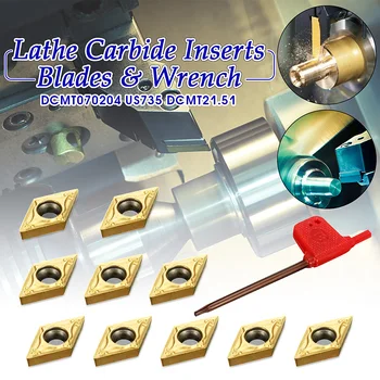 

10Pcs DCMT070204 US735 DCMT21.51 Carbide Inserts with Wrench For Lathe Turning Tool Boring Bar Holder