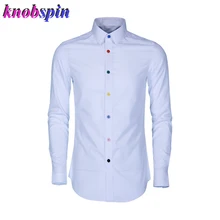 Большие размеры 4XL 48 Мужская рубашка Красочные Кнопки Дизайн Тонкий Повседневный Camisa masculina Твердые с длинным рукавом деловые мужские рубашки