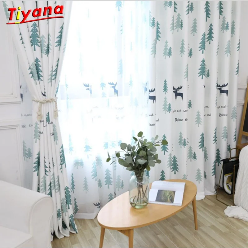 

Blue Fashion Christmas Deer Custom Curtain Grey Panel Window Curtains Living Room Bedroom Shading Luxury Curtain Tulle Su378*30