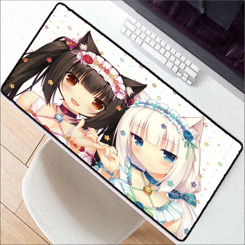 Mairuige 900X400MM Chocola Nekopara Keyboard Mouse Pad Gamer Play Mats Anime Cartoon Print Large Lock Edge Mouse Mat For CSGO