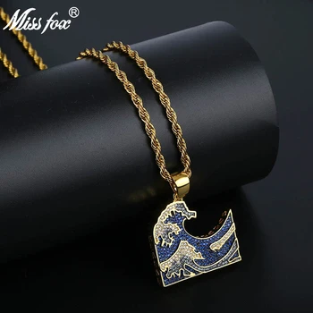 

Missfox Surf Pendants Chain Necklace Colorful Gems Golden Copper Metal Style Choker Hip Hop Jewels Trendy Fascinating Gifts 2019
