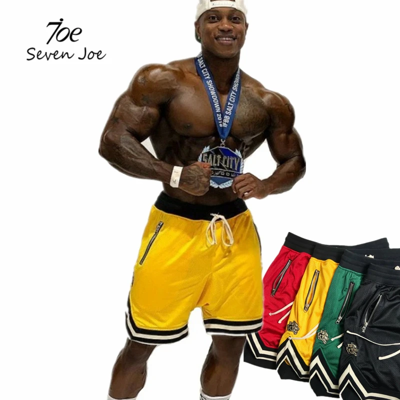 

Seven Joe Men Summer Fitness Shorts Gyms Bodybuilding Workout Joggers Male Loose Breathable mesh Short Pants Man Beach