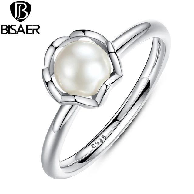 BISAER Authentic 925 Sterling Silver Ring Freshwater Pearl Female Finger Rings f BISAER Authentic 925 Sterling Silver Ring Freshwater Pearl Female Finger Rings f