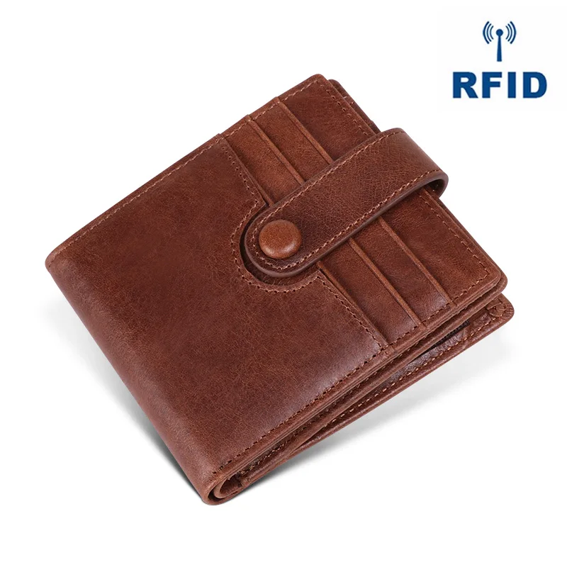 Мужской кошелек из коровьей кожи Crazy Horse с RFID защитой короткий бумажник в ретро