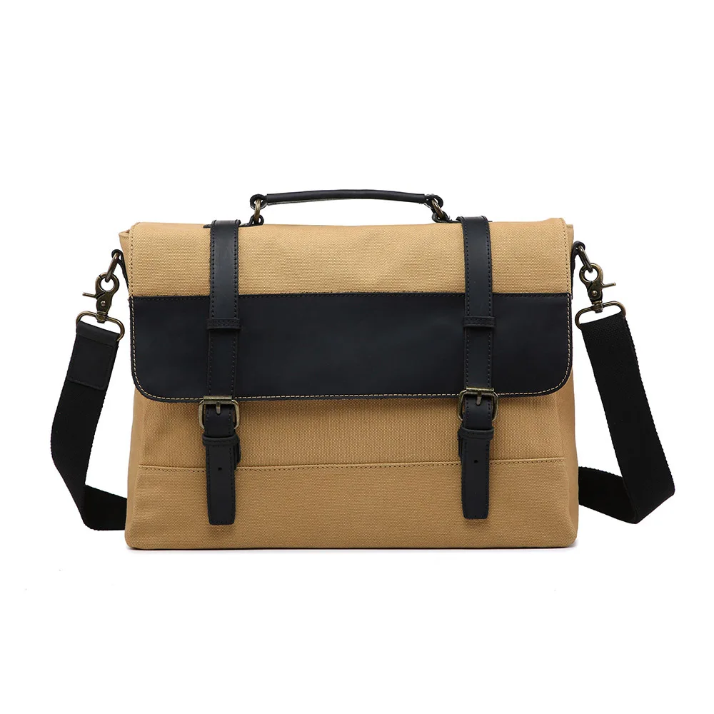 

Crossbody briefcase Trendy business wind canvas crazy horse leather shoulder bag