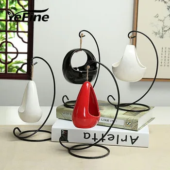 

YeFine Ceramic Hanging Baskets For Plants Decorative Hanger Pot Office Desktop Porcelain Ornaments Flowerpots For Mini Plant