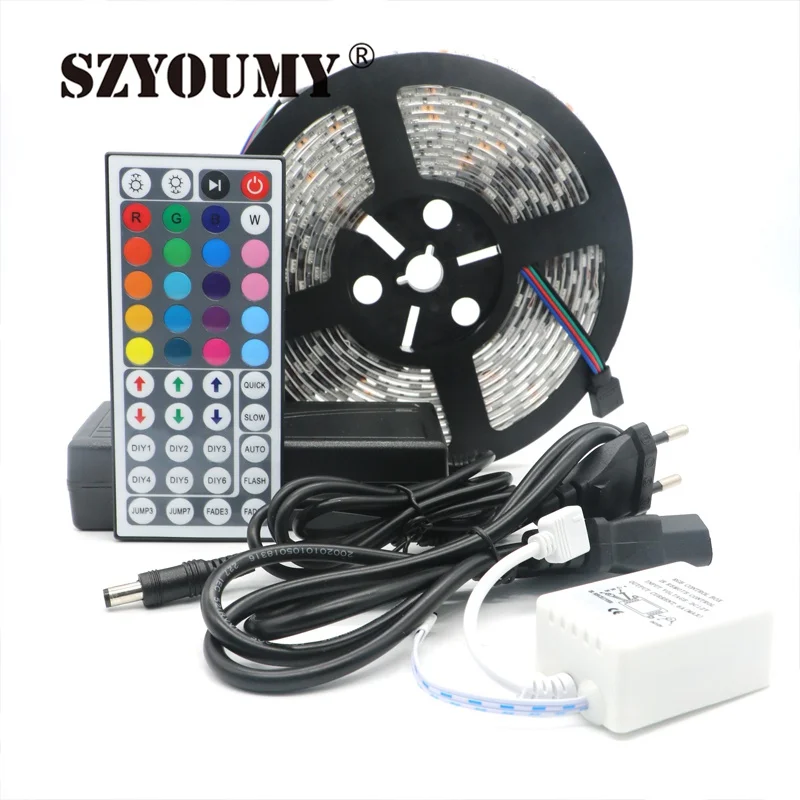 SZYOUMY 20 рулонов светодиодные полосы света RGB 5050 SMD 300Led Водонепроницаемый IP65 светодиодной ленты с 44keys контроллер и 12 В 5A питания