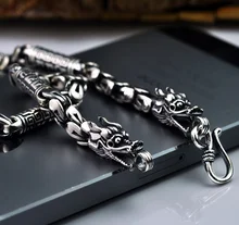 925 Sterling Silver Men’s Religious Budda Mantra Jewelry Long Chain Necklace Handmade Chinese Dragon Head Scale Necklace (HY)
