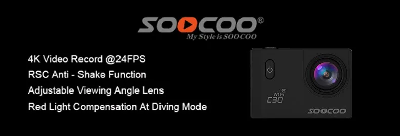 SOOCOO C30 Спортивная Экшн-камера cam Wifi 4 K Gyro Регулируемый 170 градусов объектив 2,0 ЖК-дисплей NTK96660 дайвинг на открытом воздухе DV возможностью погружения на глубину до 30 м Водонепроницаемый