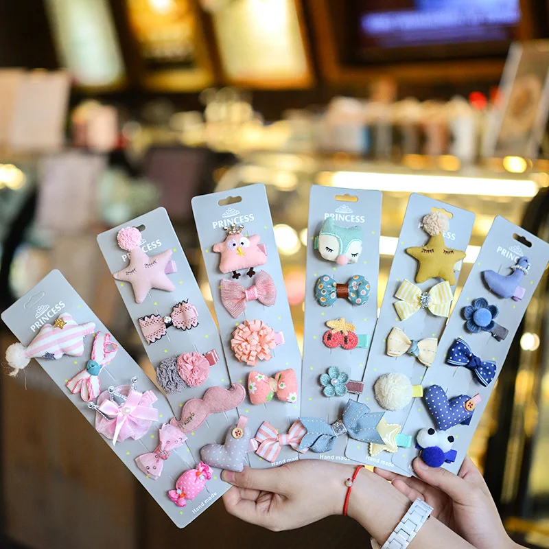

5pcs/set kids girl handmade hair Accessories flowers Bowknot Crown Hairpin child star Cartoon crown hair clips Barrette headwear