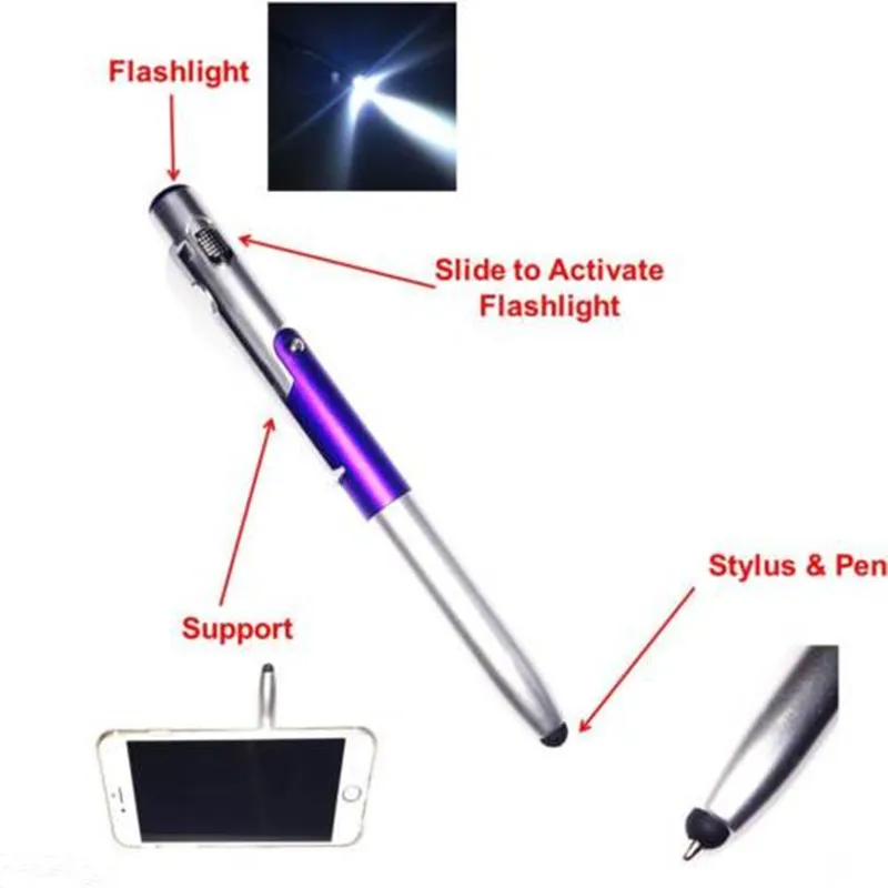 4-в-1 складной держатель мобильного телефона Шариковая ручка-стилус(фонарик+ Поддержка) для планшетного мобильного телефона