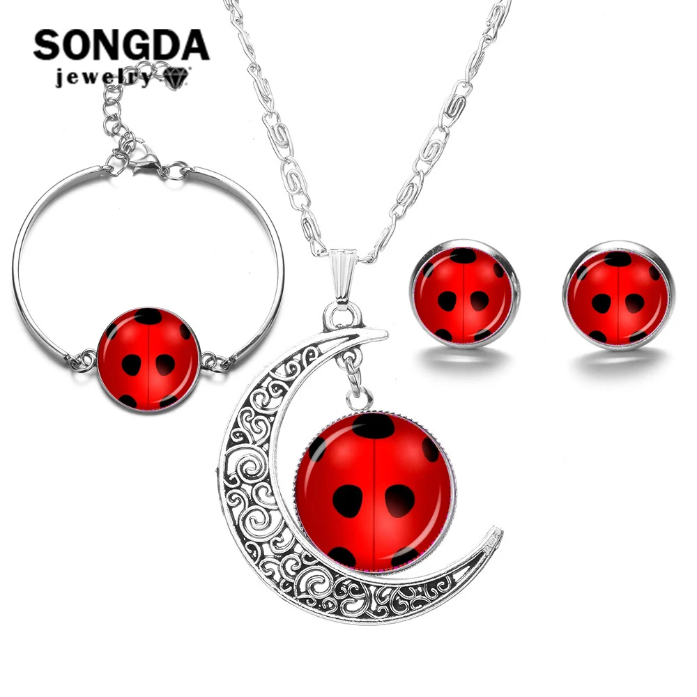 SONGDA New Fashion Cartoon Jewelry Sets Miraculous Ladybug Necklace