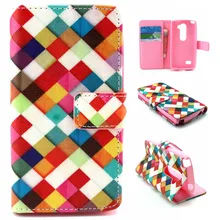 Color grid pattern Tartan Hot Stand Card Holder Wallet Leather Book Case For LG Leon C40 4G LTE H340N H324 free shipping