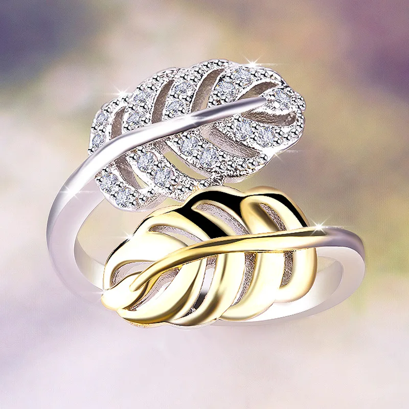 

Cute Female Small Plant Leaf Ring Simple Fashion 925 Silver Gold Finger Rings For Women Vintage Wedding Engagement Ring