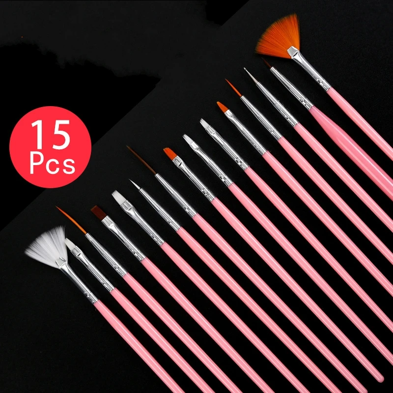 15pcs/Set Long Tail Brush Pen Pull Hook Line Pen Nail Artists Set Short Miniature Detail Soft Acrylic Oil Brushes