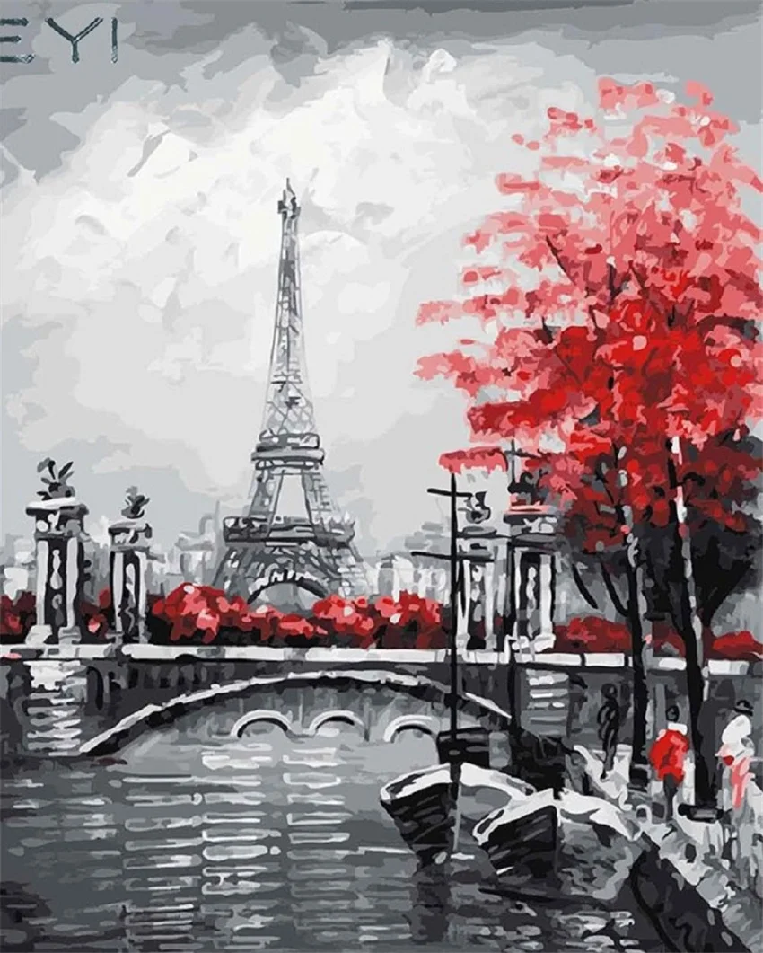 

DIY Digital Painting By Numbers Package Eiffel Tower Coloring Wall Art Picture Gift frameless