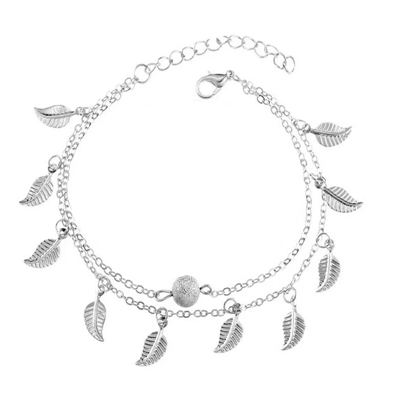 Модные хрустальные ножной браслет двухслойный Винтажный серебряный браслет ручной работы для женщин вечерние летние пляжная цепь на ногу босиком - Окраска металла: H