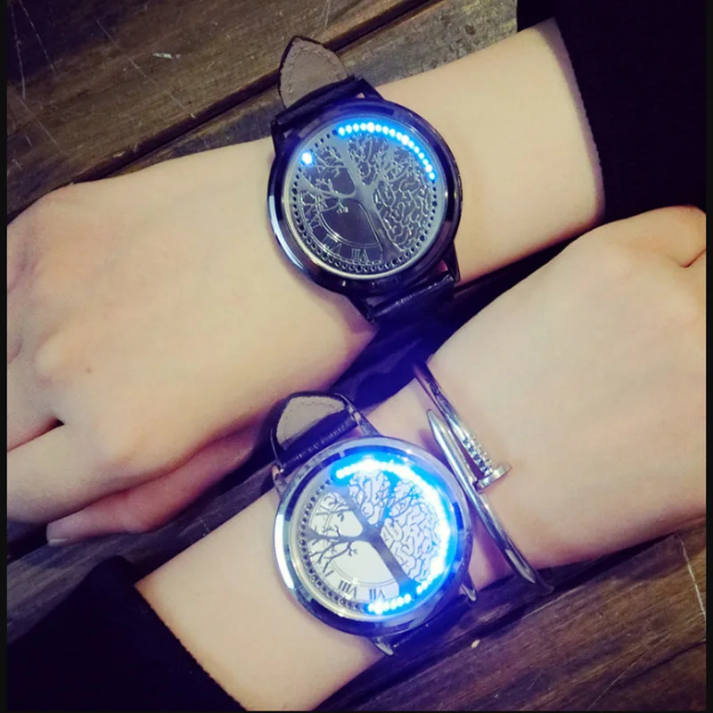 2018JINGYANG Simple and intelligent LED watch, leather normal waterproof, creative personality couple table electronic casual wa