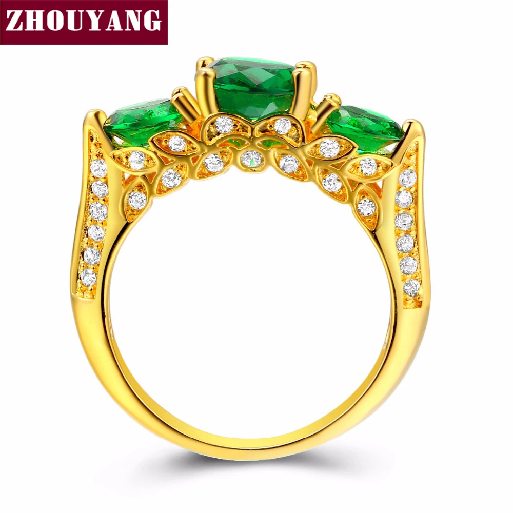 

ZHOUYANG Created Green Crystal Green Ring Gold-Color Elegant Jewelry Cubic Zirconia Austrian Crystal Full Size ZYR625