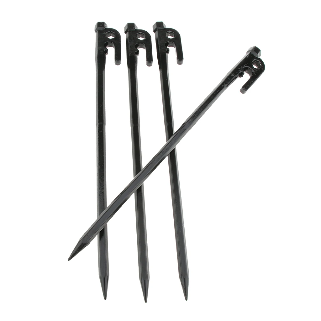 4 PCS Heavy Duty Rustproof Metal Camping Stakes Cast Iron Tent Pegs Ground Nails for Hiking Hunting Hard Ice Rocky Areas