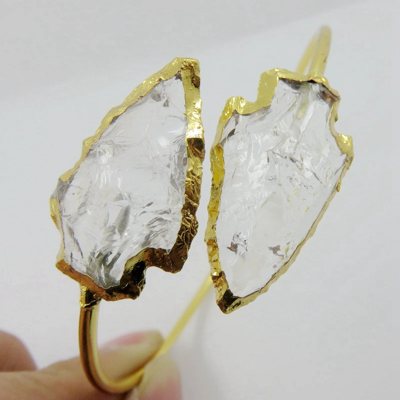 

HanKun Gold Electroplated Edge Crystal Double Arrowhead Druzy Bangle Bracelet