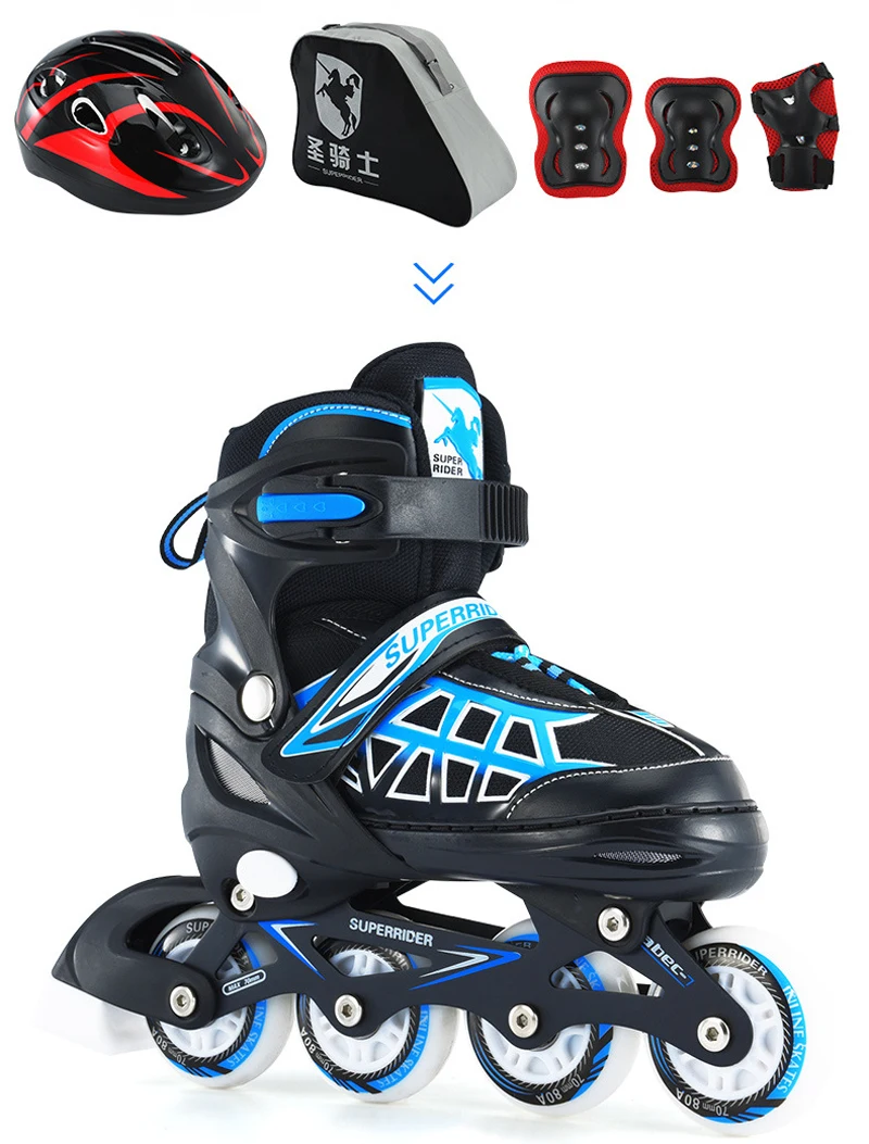 Новое поступление детские роликовые коньки с расположением колёс в линию обувь для роликов, скейтборда шлем наколенник снаряжение регулируемые мигающие колеса Patines