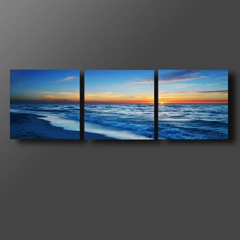 

3 Panel Canvas Wall Art for Home Decor Blue Sea Sunset Beach Painting Seascape Picture Print On Canvas For Home Decor Drop ship