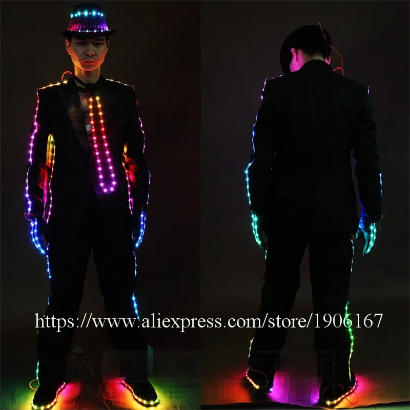 2017 New Fashion LED Clothes Luminous Costumes Glowing Gloves Shoes Light Clothing Men EL Masks Clothe Dance2
