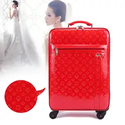 Оптовая продажа! милые Девушки искусственная кожа путешествия багажные сумки на универсальные диски, 18 дюймов красный/синий тележки для