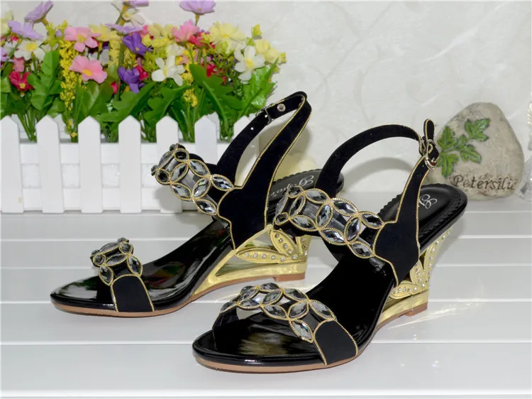 G-SPARROW 2017 Summer High Quality Women Shoes Peep Toe Wedges Heel Comfort Sandals Wedding Size 11 Black  Purple-4