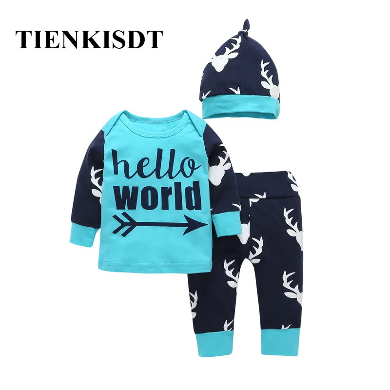 Tiny Cotton Hooded Baby Boy Outfits Newborn 3pcs Dave Bella -