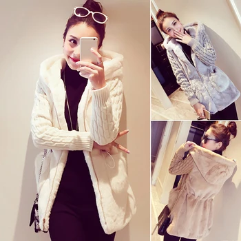 

Women Slim Winter Warm Plush Knitted Long Coat Parka Jacket Overcoat Outwear